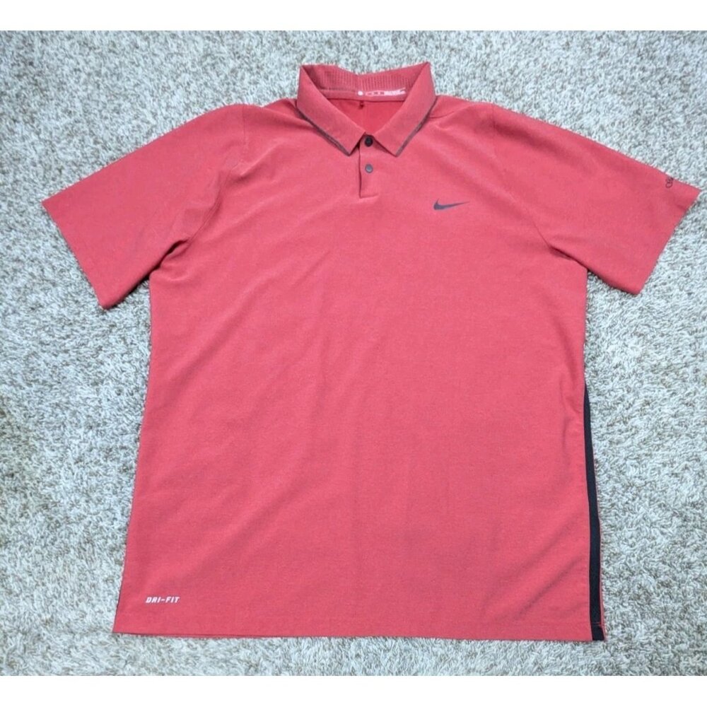 Nike Tiger Woods Collection Polo Shirt Mens XL Red Snap Button Glade Springs GC